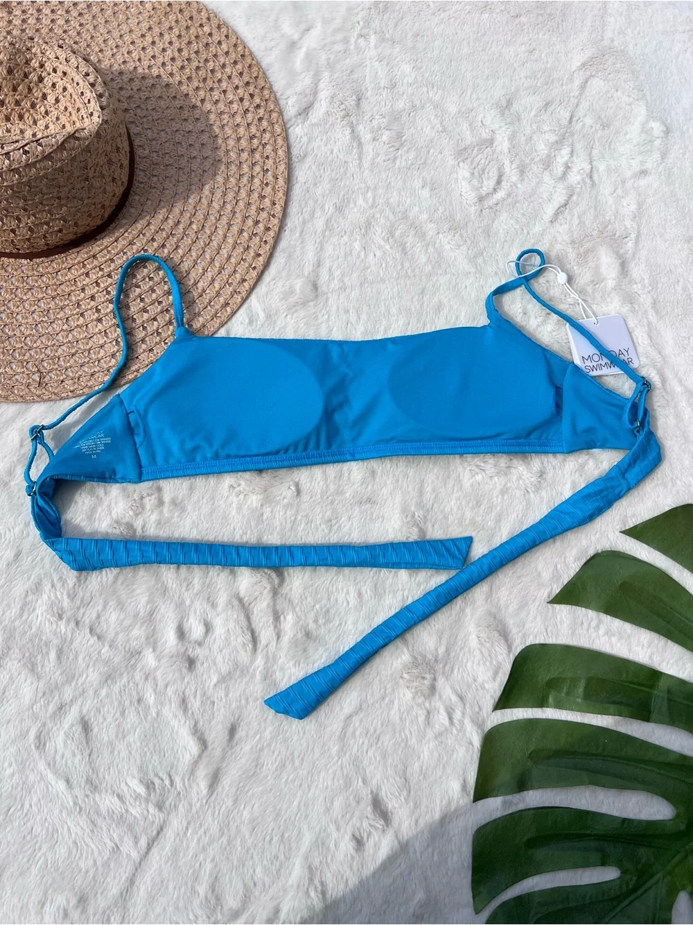 Monday Swimwear Bahamas Sea Texture Wrap Bikini Top NWT Blue Medium